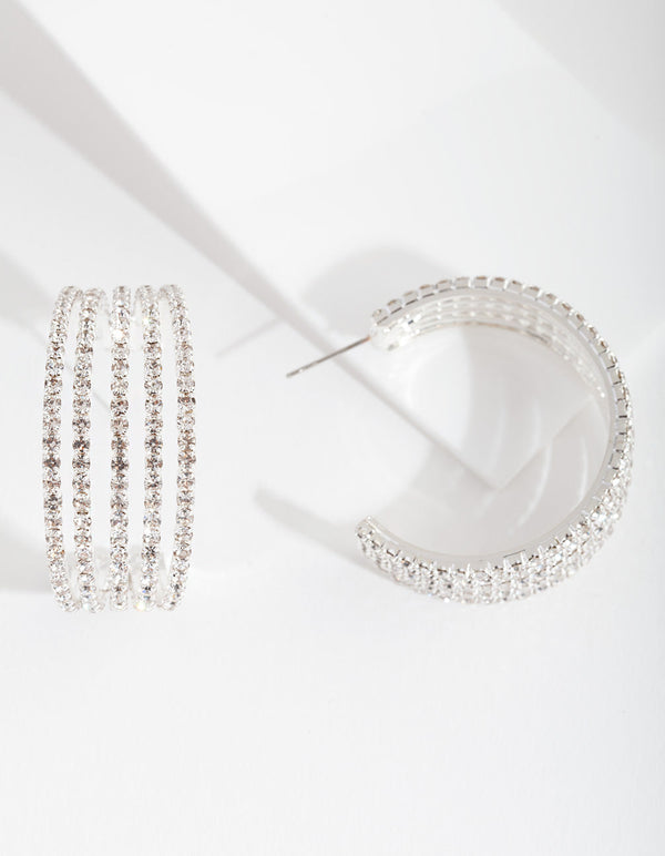 Silver Statement Diamante Hoop Earrings