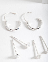 Sterling Silver Cubic Zirconia Stud & Hoop Earring Pack - link has visual effect only