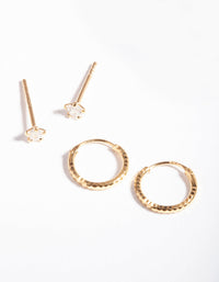 Gold Plated Sterling Silver Star Stud Hoop Earring Pack - link has visual effect only