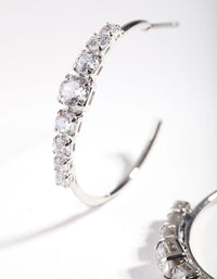 Rhodium Cubic Zirconia Cluster Gem Hoop Earrings - link has visual effect only