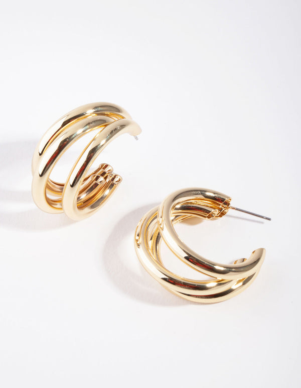 Gold 3-Row Hoop Earrings - Lovisa