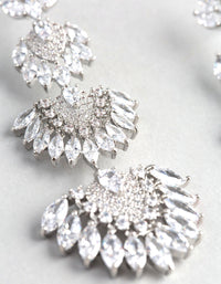 Rhodium Cubic Zirconia Statement Fan Drop Earrings - link has visual effect only