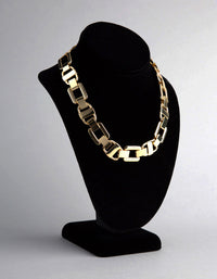 18ct Gold Plated Brass Statement Square Chain Link Collar Necklace - link has visual effect only