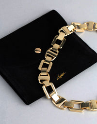 18ct Gold Plated Brass Statement Square Chain Link Collar Necklace - link has visual effect only