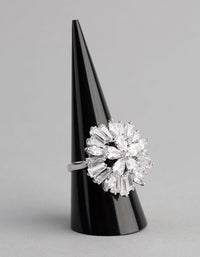 Rhodium Cubic Zirconia Statement Flower Burst Ring - link has visual effect only