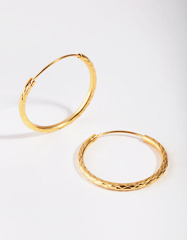 Gold Plated Sterling Silver 25mm Diamond Cut Hoop Earrings