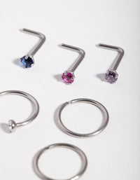 Rhodium Diamante Nose Piercing 6-Pack - link has visual effect only