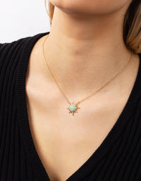 Gold Plated Diamante Semi Precious Jade Sun Necklace - link has visual effect only