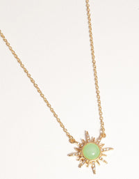 Gold Plated Diamante Semi Precious Jade Sun Necklace - link has visual effect only