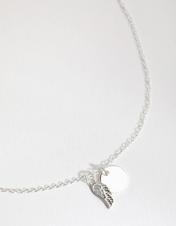 Sterling Silver Angel Wing Disc Necklace