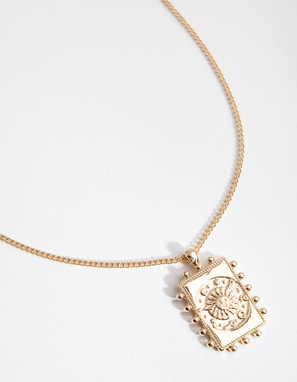 Gold Sun Rectangle Pendant Necklace