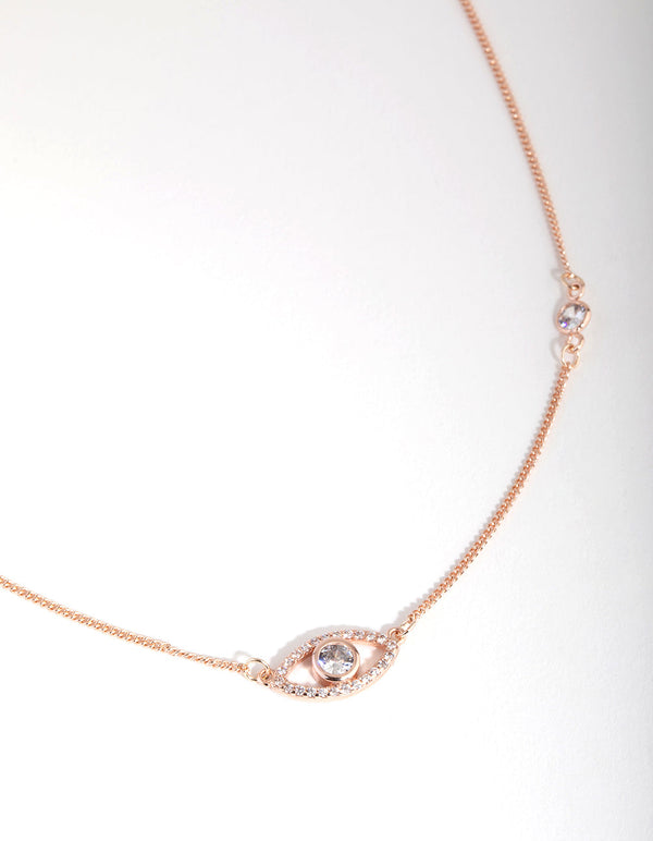 Rose Gold Plated Cubic Zirconia Evil Eye Necklace