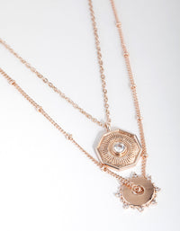 Rose Gold Plated Cubic Zirconia Detailed Disc Necklace Set - link has visual effect only