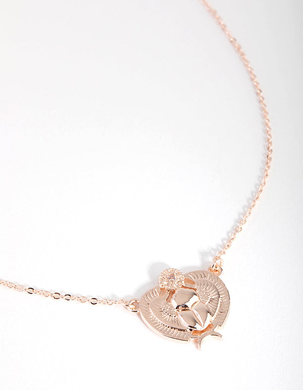 Rose Gold Plated Cubic Zirconia Scarab Beetle Necklace