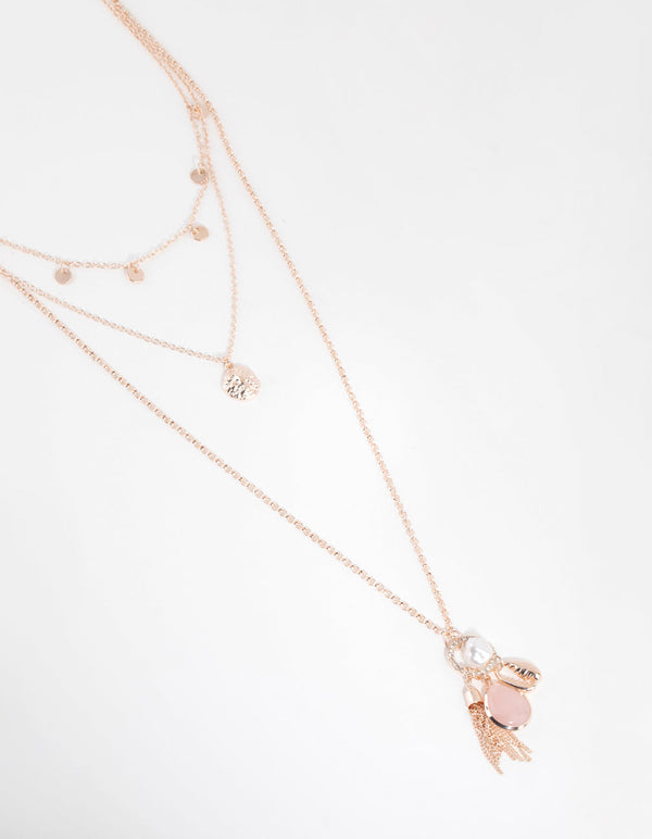 Rose Gold Disc & Charm Necklace