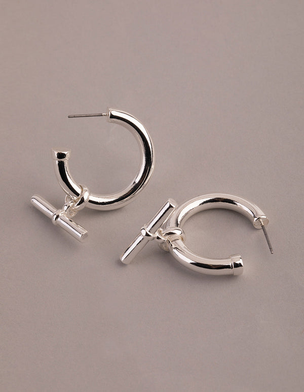 Silver Plated Brass Fob Hoop Earrings