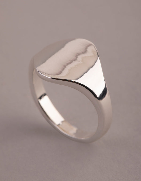 Silver Plated Brass Asymmetrical Signet Pinky Ring