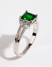 Rhodium Square Emerald Cubic Zirconia Ring - link has visual effect only