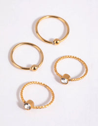 Gold Plated Surgical Steel Textured Diamante Nose Ring 4-Pack - link has visual effect only