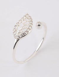 Sterling Silver Diamante Leaf Open Ring - link has visual effect only