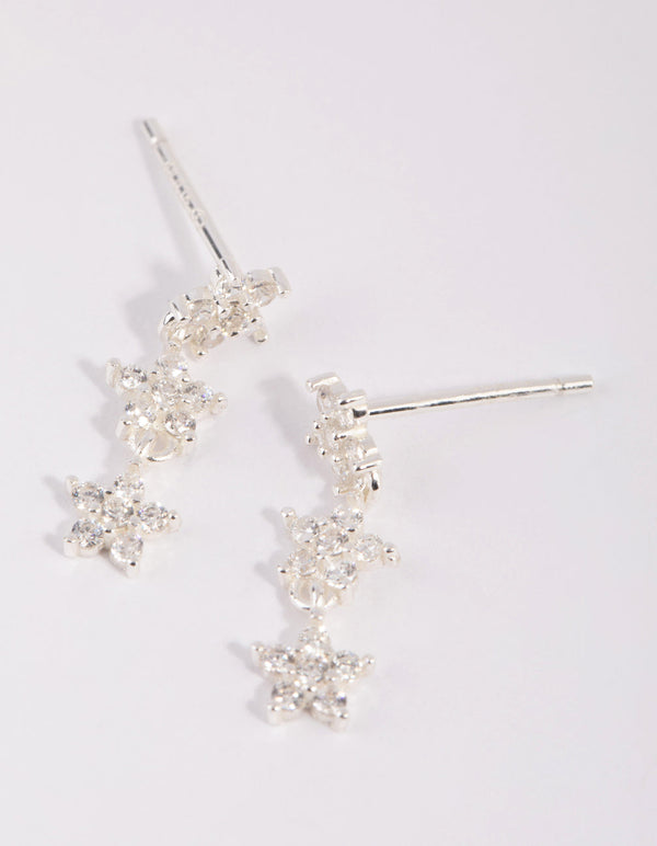 Sterling Silver Triple Star Drop Earrings