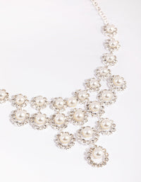 Silver Diamante Surrounded Pearl Necklace - link has visual effect only