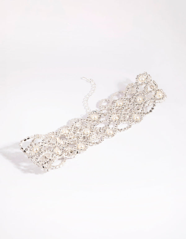 Silver Pearl Mesh Choker