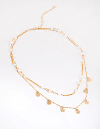 Gold Plated Disc Necklace with Freshwater Pearl - link has visual effect only