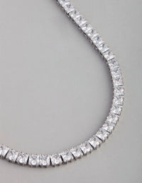 Silver Cubic Zirconia Statement Square Necklace - link has visual effect only