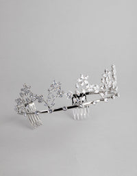 Rhodium Cubic Zirconia Draped Flower Tiara - link has visual effect only