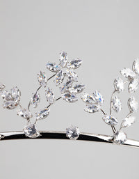 Rhodium Cubic Zirconia Draped Flower Tiara - link has visual effect only