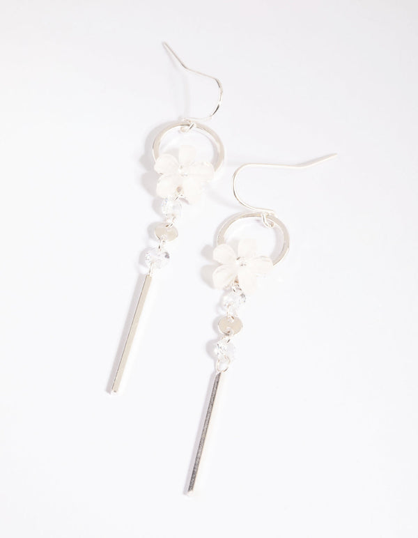 Silver Flower Drop Earrings