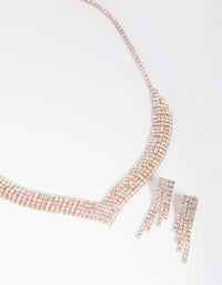 Rose Gold Diamond Simulant Necklace & Earrings Set - link has visual effect only