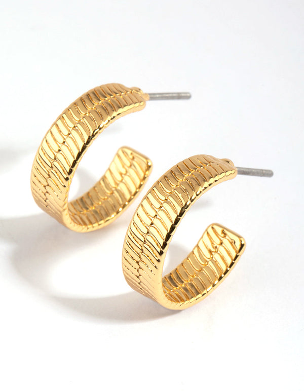 Gold Plated Textured Hoop Earrings