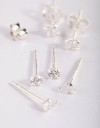 Sterling Silver Cubic Zirconia Stud Earring Pack - link has visual effect only