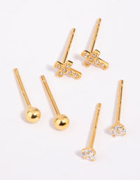 Gold Plated Sterling Silver Cross & Diamante Stud Earring Pack - link has visual effect only