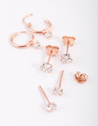 Rose Gold Plated Sterling Silver Cubic Zirconia Stud & Hoop Earring Pack - link has visual effect only