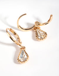 Gold Diamante Teardrop Huggie Hoop Earrings - link has visual effect only