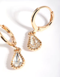 Gold Diamante Teardrop Huggie Hoop Earrings - link has visual effect only