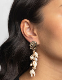 Gold Shell & Pearl Drop Earrings - link has visual effect only