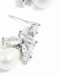 Rhodium Cubic Zirconia Leaf & Pearl Drop Earrings - link has visual effect only