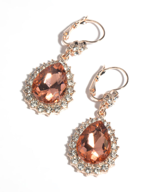 Rose Gold Diamante Drop Earrings