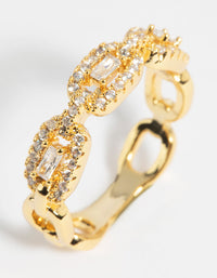 Gold Plated Cubic Zirconia Chain Ring - link has visual effect only