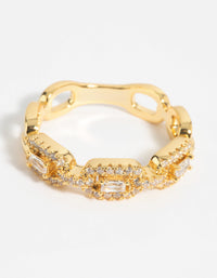 Gold Plated Cubic Zirconia Chain Ring - link has visual effect only