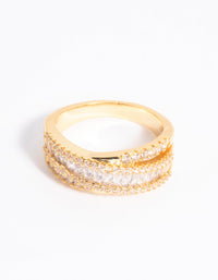 Gold Plated Cubic Zirconia Crossover Baguette Ring - link has visual effect only