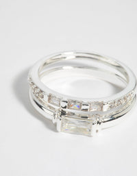 Silver Plated Emerald Cut Cubic Zirconia Ring Set - link has visual effect only