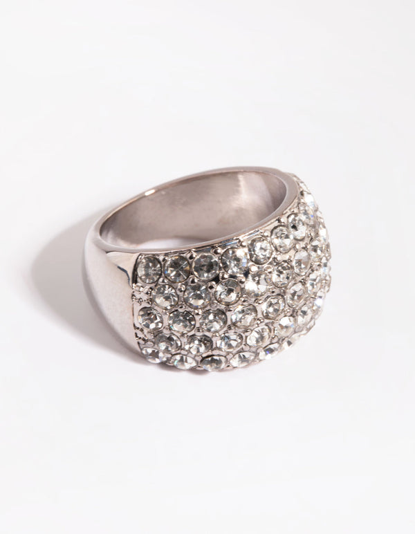 Rhodium Diamante Dome Ring