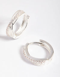 Silver Cubic Zirconia Twisted Huggie Hoop Earrings - link has visual effect only