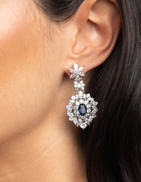 Rhodium Diamond Simulant Sapphire Drop Earrings - link has visual effect only