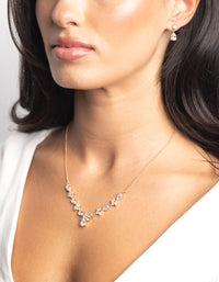 Rhodium Diamond Simulant Floral Necklace & Earrings Set - link has visual effect only